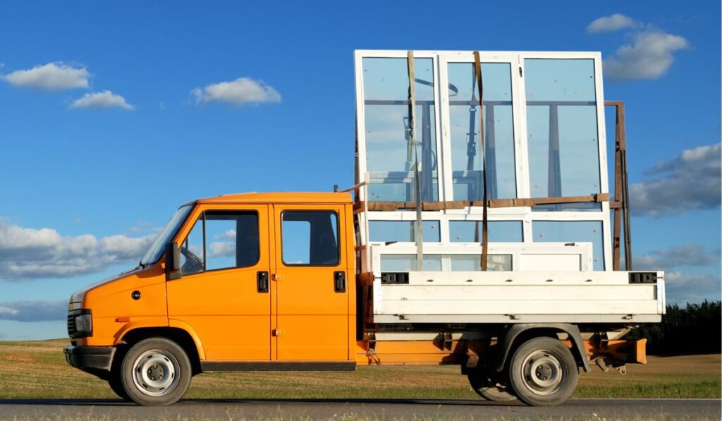 Truck delivering double-glazed windows