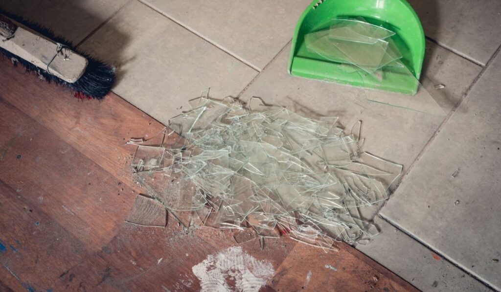 Broken glass on the floor