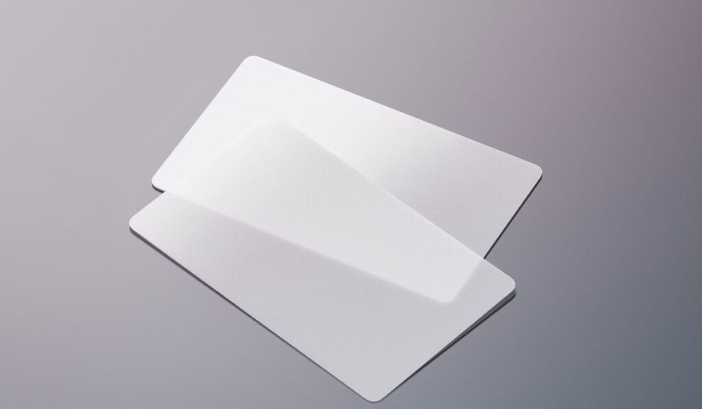 Blank plastic transparent business cards mock up
